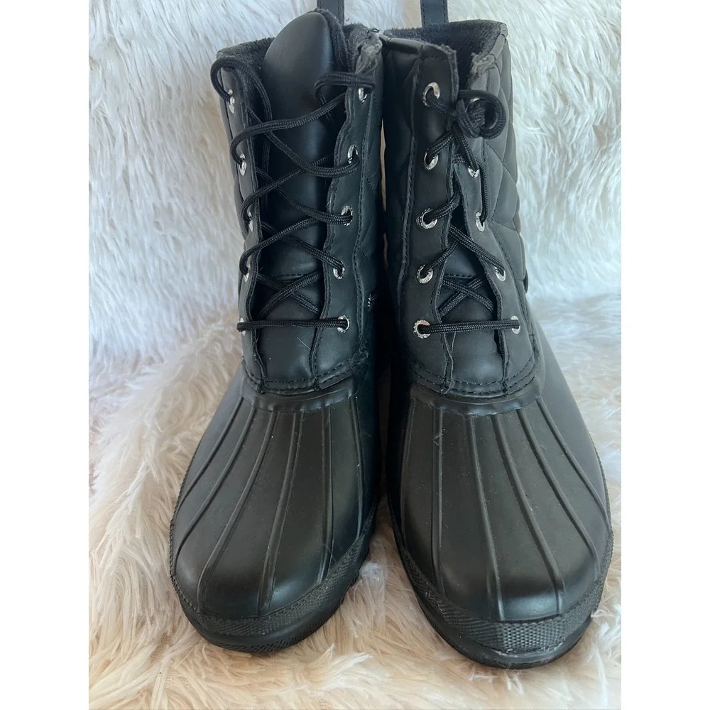 Sperry Saltwater Duck Boots Black‎ Quilted Rain Lace Up Womens Lined Winter Sz 9